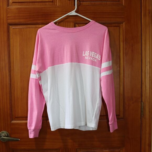 Exist Las Vegas Pink and White Long Sleeve Tee Preppy Varsity Shirt Medium - Picture 5 of 10